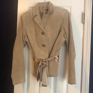 Suede jacket with satin bow